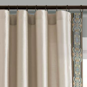 Luxury Traditional Regency Faux Silk Border Trim Window Curtain Panel Neutral/DustyBlue Single 52x84