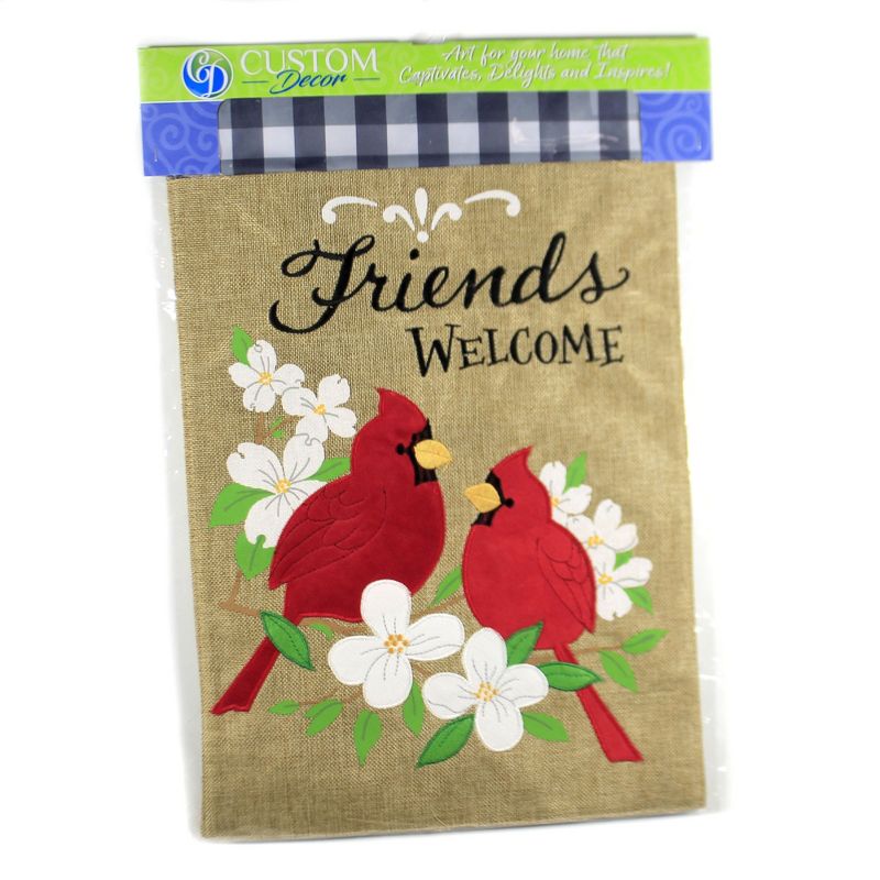 Home & Garden Burlap Cardinal Friends Flag  -  One Garden Flag 18 Inches -  Applique Embroidered  -  4321Fm  -  Polyester  -  Red, 2 of 4