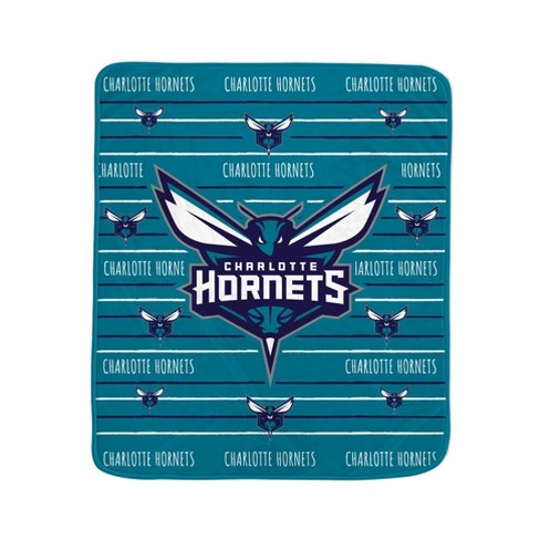 NBA Charlotte Hornets Logo Stripe Binding Edge Flannel Fleece Blanket