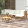 vidaXL 6 Piece Patio Lounge Set - Bamboo Outdoor Furniture with Cream White Cushions and Oil Finish - Includes Sofas, Footstool, and Table - 2 of 4
