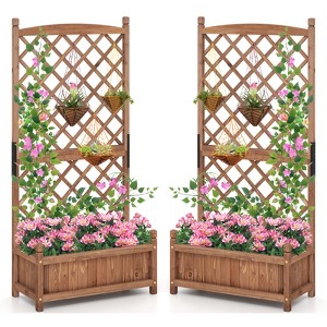 Tangkula 2PCS 60" Tall Raised Garden Bed w/ Diamond Lattice Trellis Drainage Holes Outdoor - 1 of 4