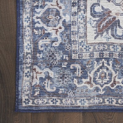 Navy Ivory Floral 6' x 9' Cotton Chenille Area Rug