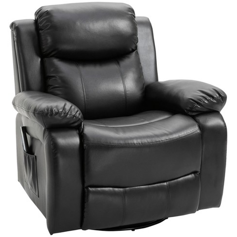 HOMCOM Manual Recliner Chair 360° Swivel Rocking Armchair Sofa with PU  Leather Padded Cushion and Backrest for Living Room Black