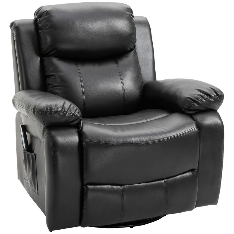 HOMCOM Massage Recliner Sofa Swivel Rocking Chair with Footrest, Black, 1 of 7