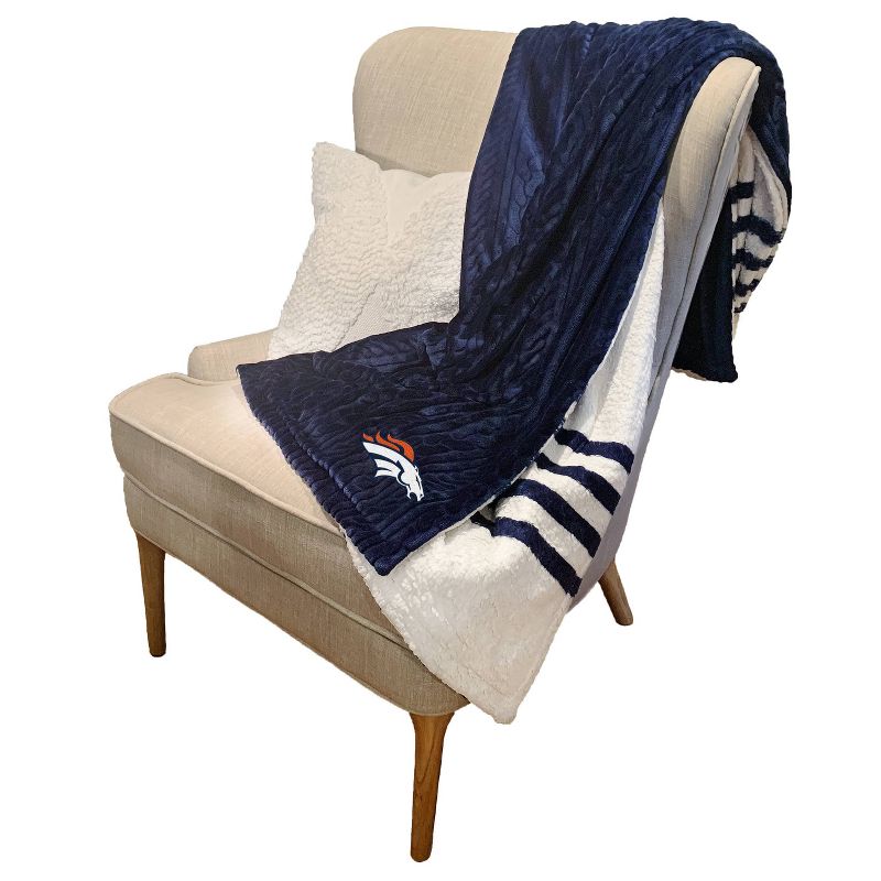 NFL Denver Broncos Embossed Logo Faux Shearling Stripe Blanket, 3 of 4