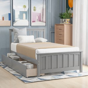 Twim Size Wood Platform Bed with Two Drawers - 1 of 4