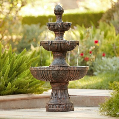 Ravenna Rustic 3-Tier Weathered Stone Outdoor Floor Fountain