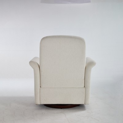 Gulches Modern Barrel Swivel Chair (White), Linen Upholstery with Wood Base for Living Room Bedroom