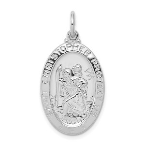 Black Bow Jewelry Sterling Silver Rhodium-Plated Oval St Christopher Medal Pendant - 1 of 4