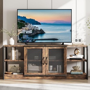 63" Farmhouse TV Stand for 65/75 Inch TVs, Entertainment Center with Storage Cabinet and Mesh Doors, Industrial Media Console Table - 1 of 4