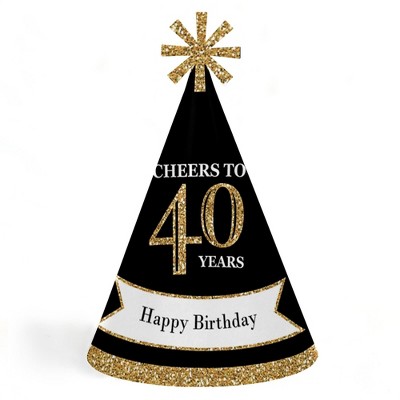 Big Dot of Happiness Adult 40th Birthday - Gold - Cone Birthday Party Hats for Kids and Adults - Set of 8 (Standard Size)