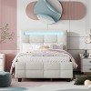 Streamdale Twin Size Upholstered Platform Bed with LED Frame and 2 Drawers, Linen Fabric, Beige - 2 of 4