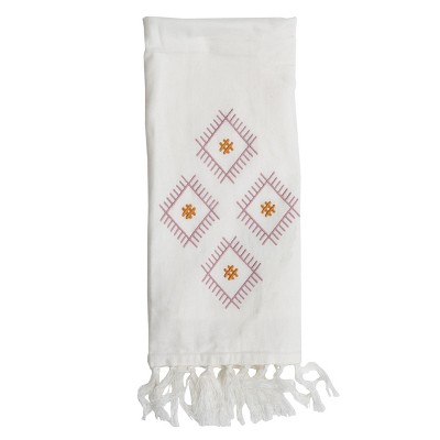 Embroidered Diamond 27 x 18 Inch Woven Kitchen Tea Towel with Hand Sewn Fringe - Foreside Home & Garden