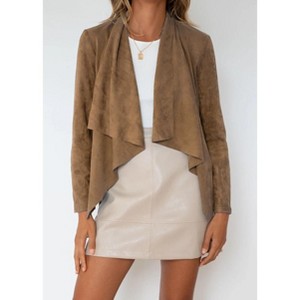 Women's Casual Solid Color Faux Suede Blazer Jacket with Lapel Collar - 1 of 4