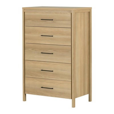Image of South Shore Gravity 5 Drawer Chest Natural Ash: Vertical Storage, Laminate Finish, Bedroom Furniture