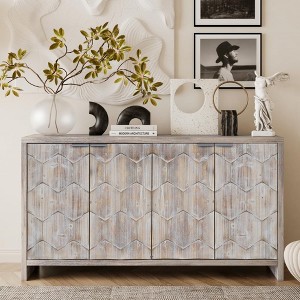 Sideboard Buffet Cabinet, Kitchen Pantry Storage Cabinet with 4 Metal Door Handles,Hexagonal Pattern Coffee Bar Cabinet - 1 of 4
