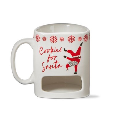 tagltd Cookies For Santa Sentiment Mug Bone China White Dishwasher Safe Mug with Pocket for Cookies. 6 oz. Hot Coco Tea Coffee and Milk
