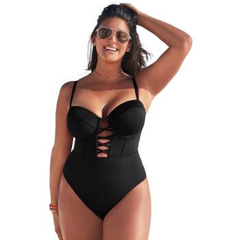 Swimsuits for All Women's Plus Size Underwire Lace Up One Piece Swimsuit