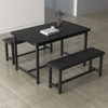 Dining Table Set for 4, Small Kitchen Table Set with 2 Upholstered Bench, Farmhouse Set, Space Saving Dining Table for Apartment, Rustic Brown - 2 of 4