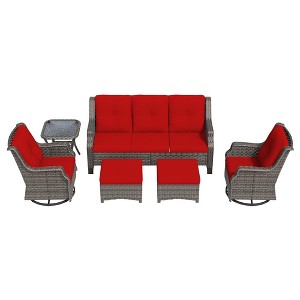 UPTION 6-Pieces Wicker Outdoor Patio Furniture Set Rattan Chair Wicker Set - 1 of 4