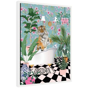 Kate & Laurel All Things Decor 18"x24" Sylvie Beaded Maximalist Tiger Bath Framed Wall Art Canvas by Honey Island Studio White - 1 of 4