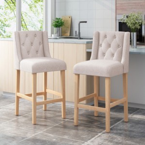 Counter Height Bar Stools Set Of 2,Fabric Tufted Wingback Kitchen Chairs,Armless Seat Height Dining Chairs With Wood Legs Footrest-Cuddlewood - 1 of 4