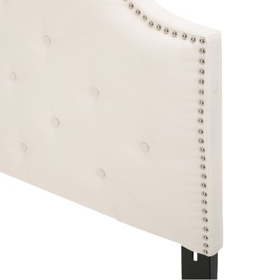 Ivory Tufted Upholstered Full Headboard with Nailhead Trim