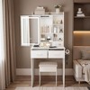 KTMBDW Vanity Desk with Mirror and Lights, Makeup Vanity with Power Strip, Dressing Table Set with 2 Large Drawers and Padded Stool for Bedroom, White - 2 of 4