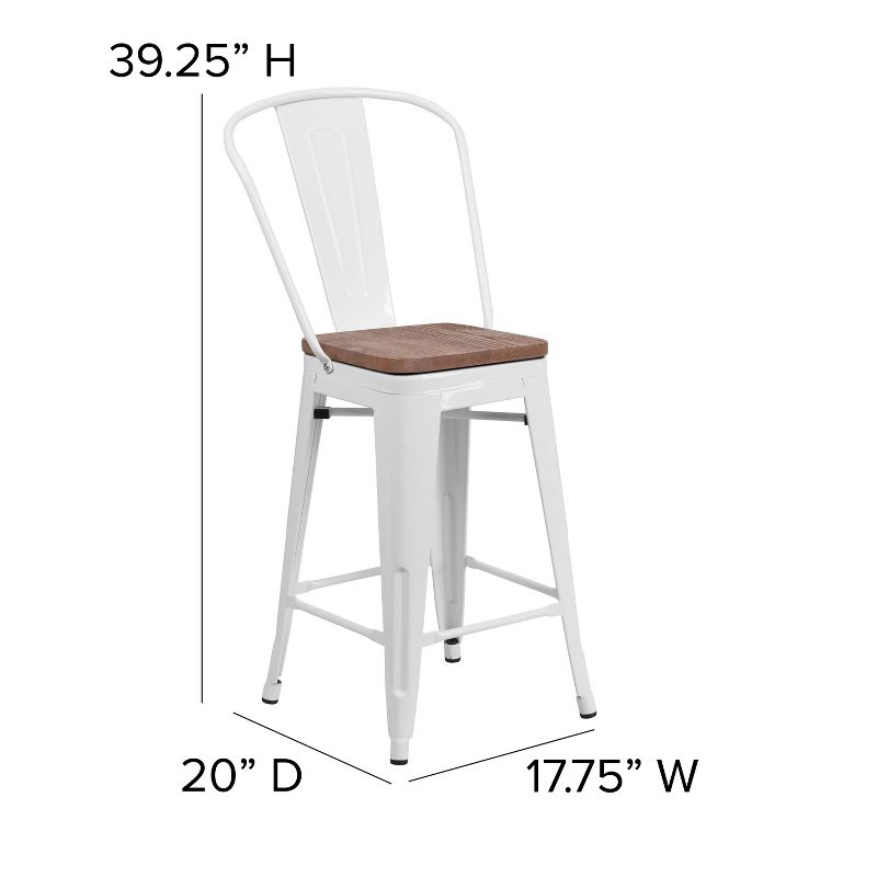 Emma and Oliver 24"H Metal Counter Height Stool with Back and Square Wood Seat, 5 of 13