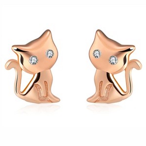 Kitty Cat Stud Earrings for Women Sterling Silver Cz Ginger Lyne Collection - 1 of 4