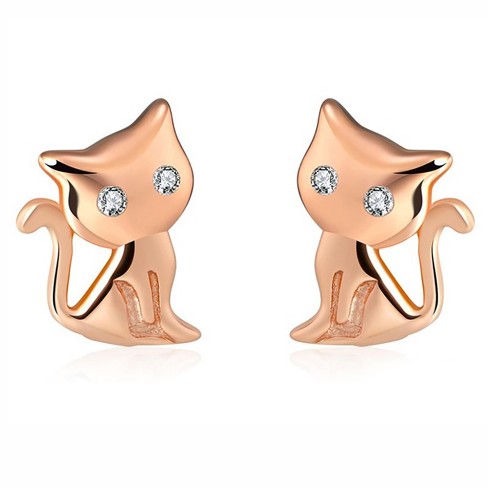 Kitty Cat Stud Earrings for Women Sterling Silver Cz Ginger Lyne Collection - image 1 of 4