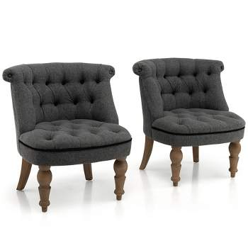 Costway Set of 2 Upholstered Slipper Chairs Armless Accent Chairs w/ Beech Wood Legs