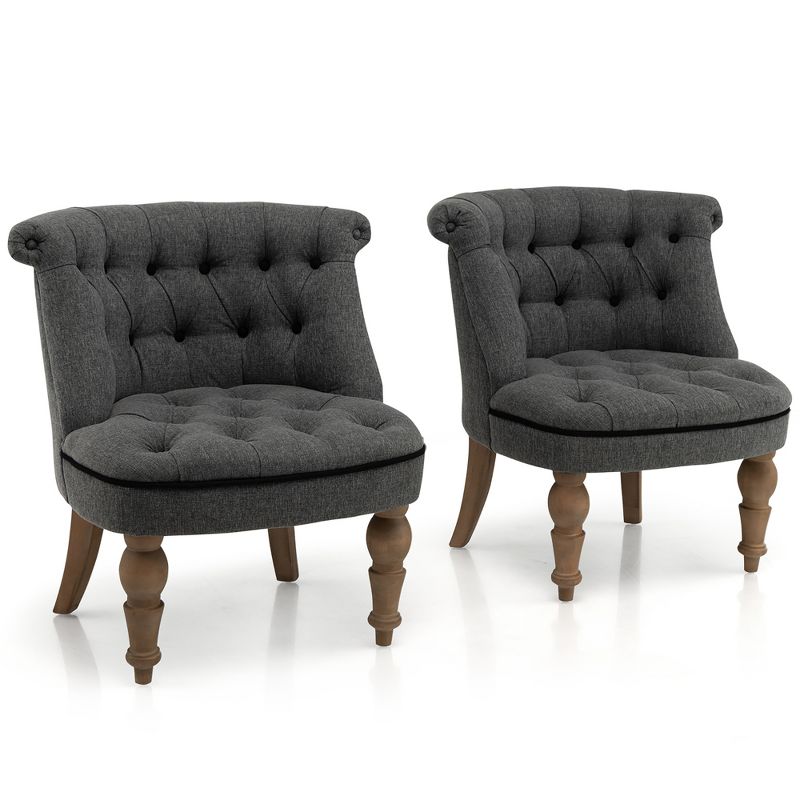 Costway Set of 2 Upholstered Slipper Chairs Armless Accent Chairs w/ Beech Wood Legs, 1 of 11
