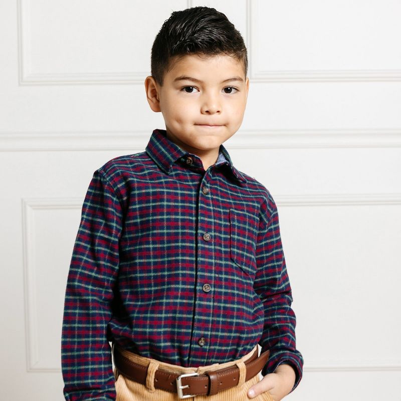 Hope & Henry Boys' Organic Long Sleeve Plaid Flannel Button Down Shirt with Elbow Patches, Kids, 4 of 8