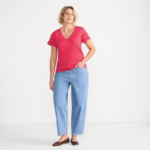 Lands' End Women's Slub Flutter Sleeve V-Neck T-Shirt - 1 of 4