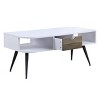 Vynxaria Coffee Table White & Black Finish, KD, 1 Storage Drawer (11"L×19"D×5"H Inner), 2 Open Compartments, Powder-Coated Metal Legs, 15mm Top - 2 of 4