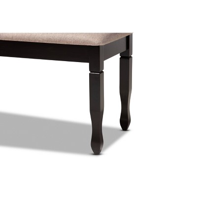 Corey Beige Fabric Upholstered Dark Brown Wood Dining Bench