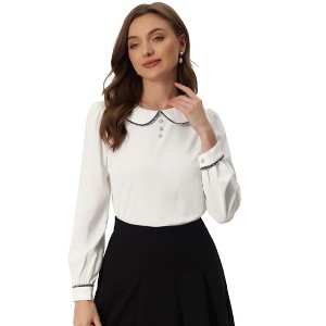 INSPIRE CHIC Women's Button Decor Contrast Trim Peter Pan Collar Office Work Top - 1 of 4