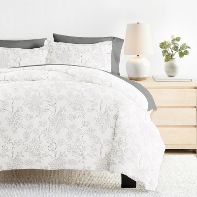 8PC Bedding Bundle, Patterned Duvet Cover, White Comforter and Solid Sheet Set - Becky Cameron
