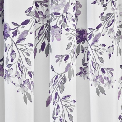 Purple and Gray Floral Blackout Polyester Window Panels