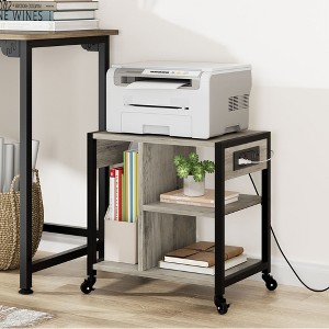 3-Tier Rolling Printer Stand with Built-In Power Outlets and USB Ports, Utility Storage Cart – Printer Cart with Storage Shelves for Home and Office - 1 of 4