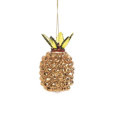 Gallerie II Golden Pineapple Glass Holiday Christmas Xmas Ornament