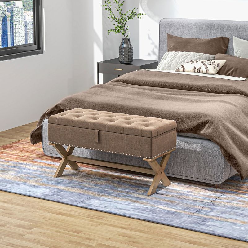 HOMCOM 35.75" End of Bed Bench with Button Tufted Design, Upholstered Ottoman Bench with Wood Legs for Bedroom, 2 of 7