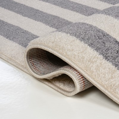 Bandol Gray and Ivory Synthetic Stripe 5 x 8 Area Rug