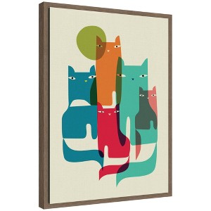 Kate & Laurel All Things Decor 18"x24" Sylvie Retro Cats Under The Moon Framed Canvas by Rachel Lee Brown - 1 of 4