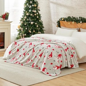 Lomsoe Christmas Gnome with Gray Heart Print Flannel Blanket Cozy Warm Throw Blanket Christmas Gift for Winter Couch Sofa Bed Home Decor - 1 of 4