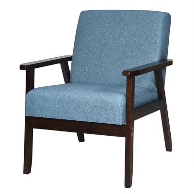 Tangkula Wooden Upholstered Accent Chair Fabric Armchair Home Office