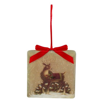 Kurt S. Adler 3.5" Square Vintage Inspired Reindeer Christmas Ornament