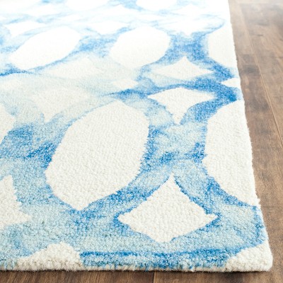 Hand-Tufted Ivory and Blue Square Wool Area Rug