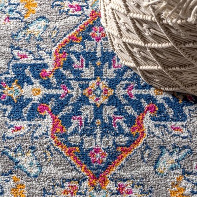 Bohemian Medallion 3' x 5' Blue and Coral Easy-Care Area Rug